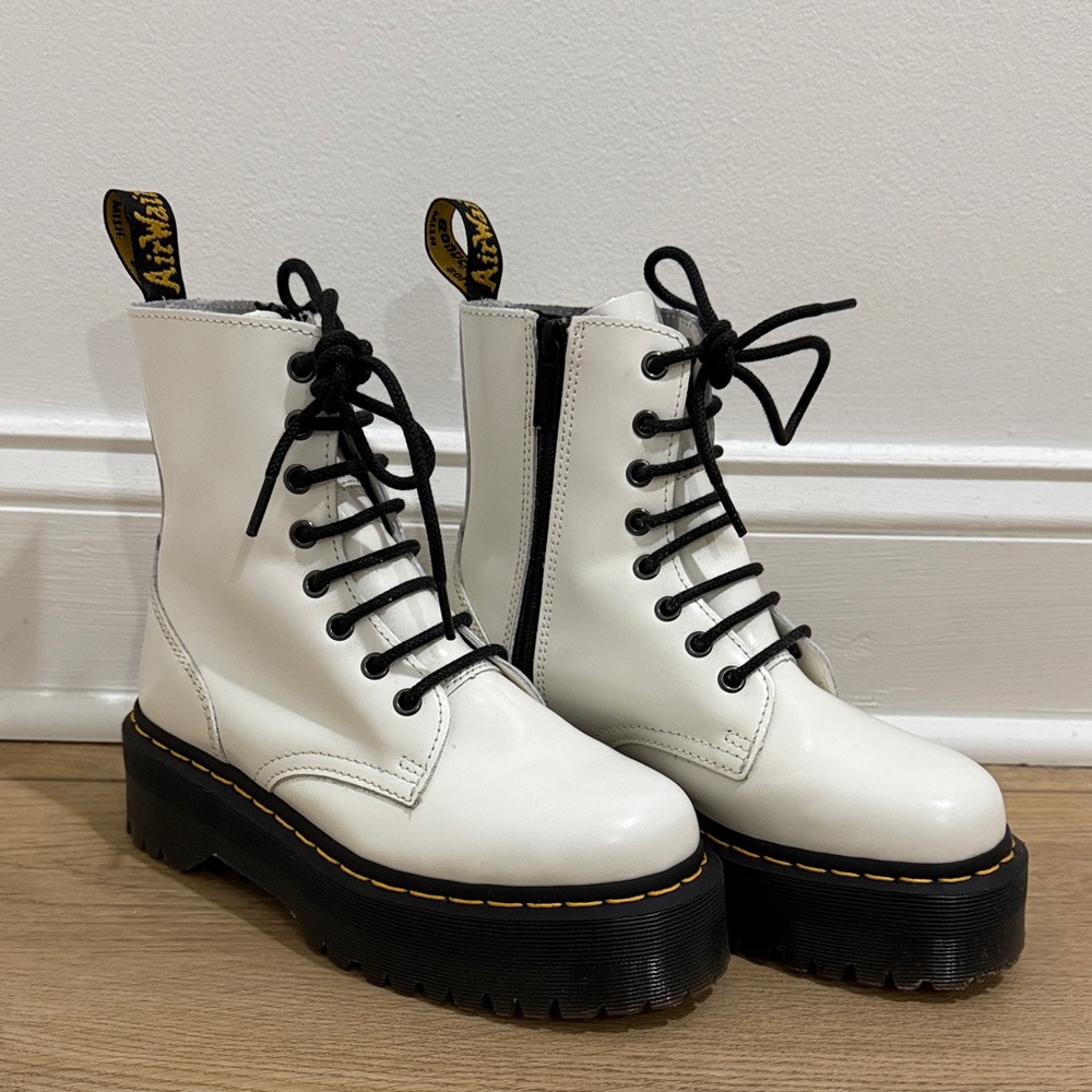 Dr. Martens Jadon Platform White Leather Lace-Up Boots